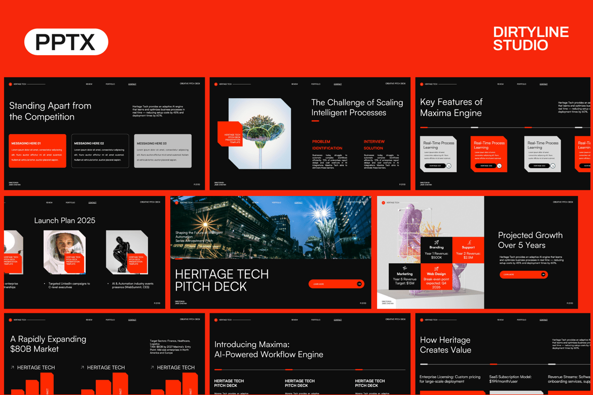 Template PowerPoint Pitch Deck Teknologi Warisan yang Menarik