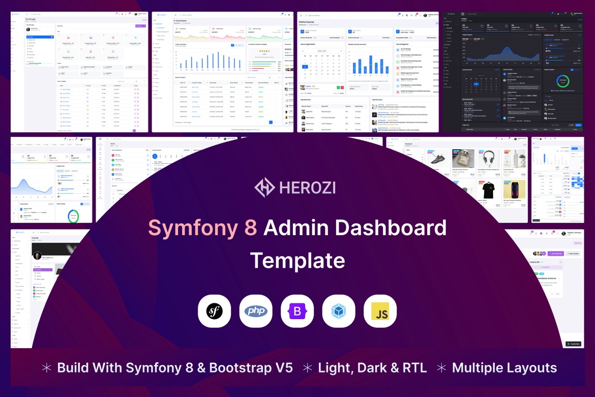 Herozi - Template Website Admin & Dashboard Symfony 8 yang Modern