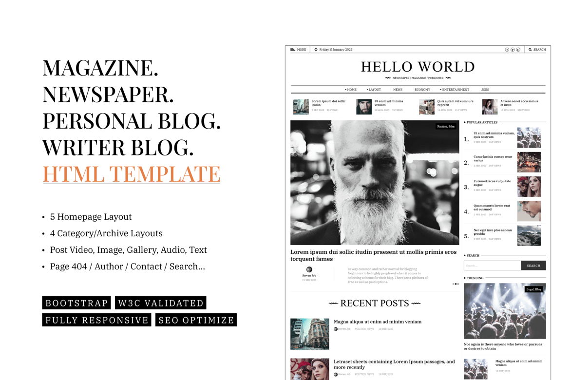 Hewo - Template HTML untuk Situs Berita dan Majalah yang Menawan