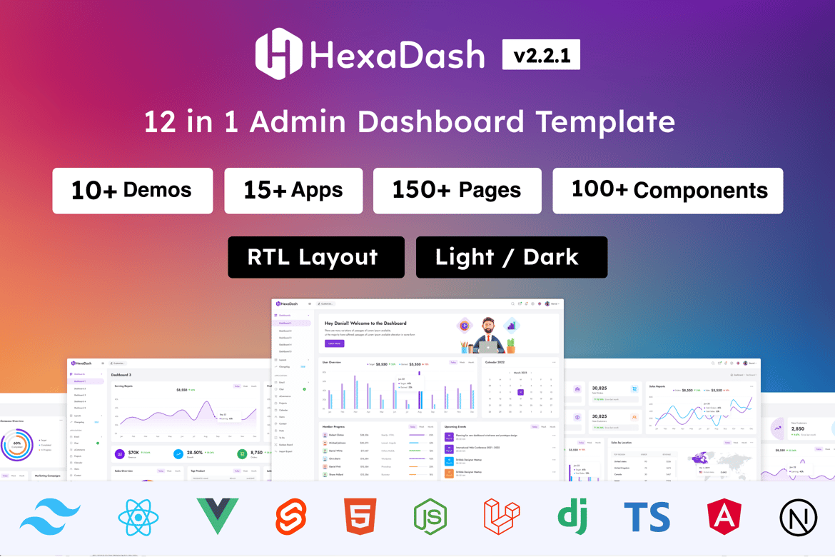 HexaDash – Template Website Dashboard Admin Serba Guna yang Modern