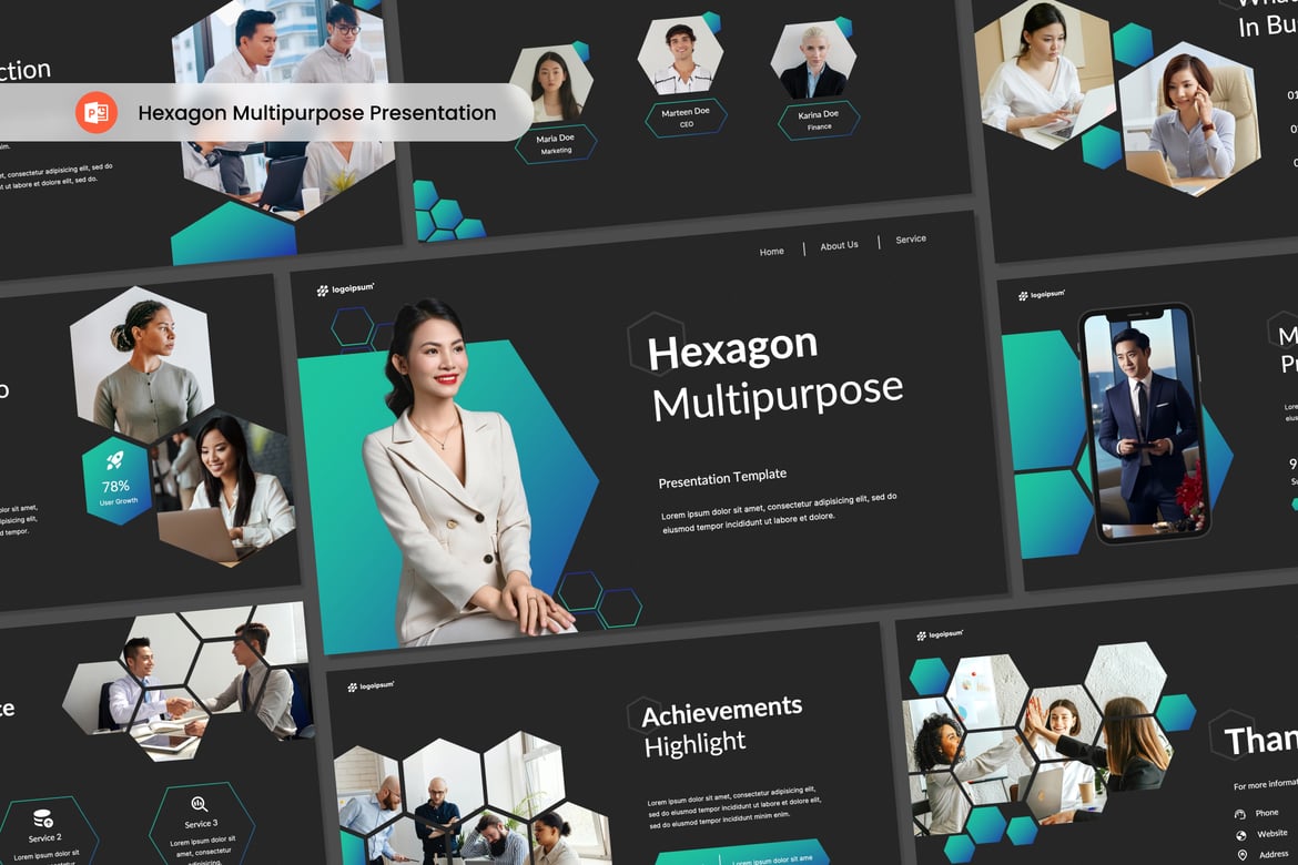 Template PowerPoint Presentasi Hexagon Serbaguna yang Modern