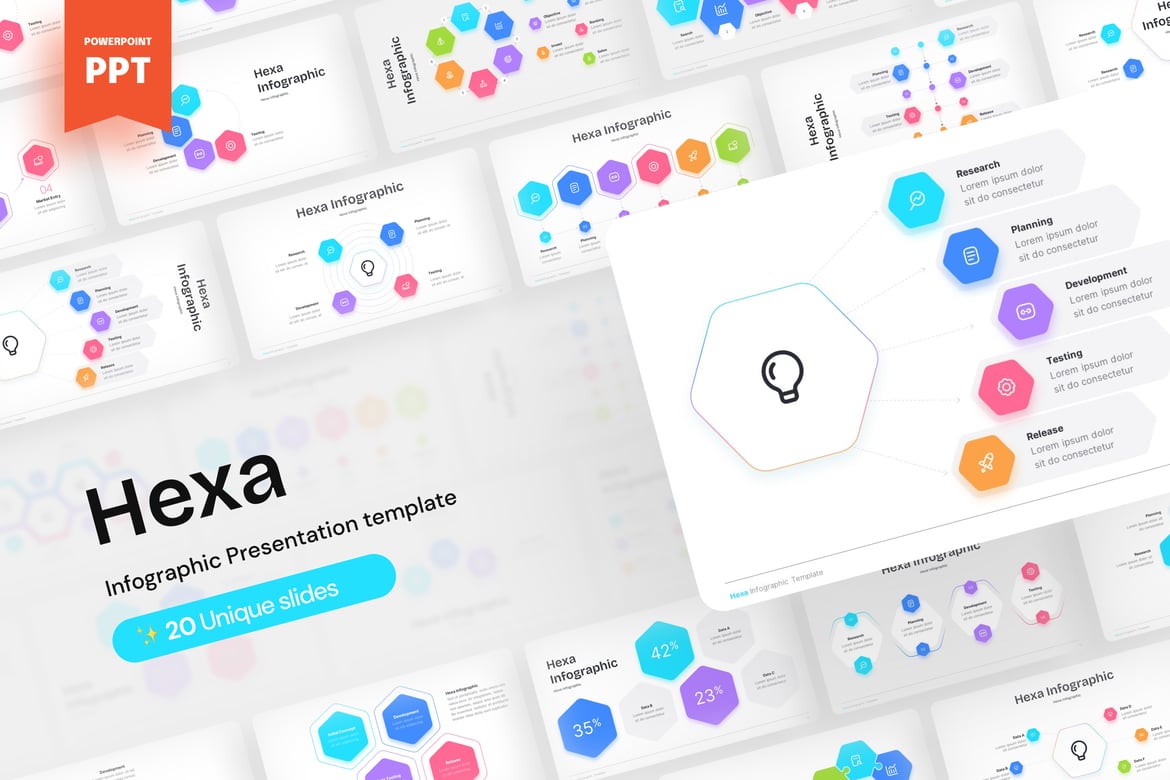 Template Presentasi PowerPoint Diagram Hexagonal yang Menarik