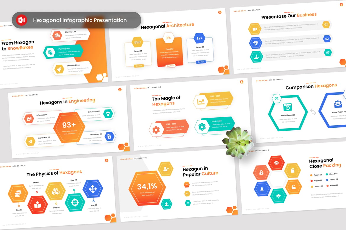 Template PowerPoint Infografis Hexagonal yang Menarik