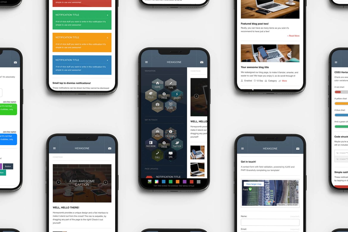 Hexagone | Template Website Mobile Kreatif