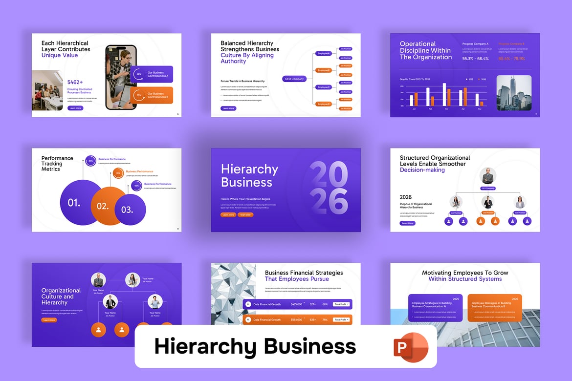 Template Presentasi PowerPoint Hierarki Bisnis yang Modern dan Profesional