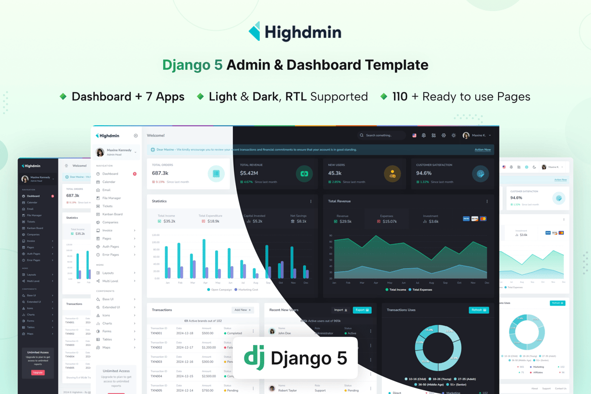 Highdmin - Template Admin & Dashboard Django Premium