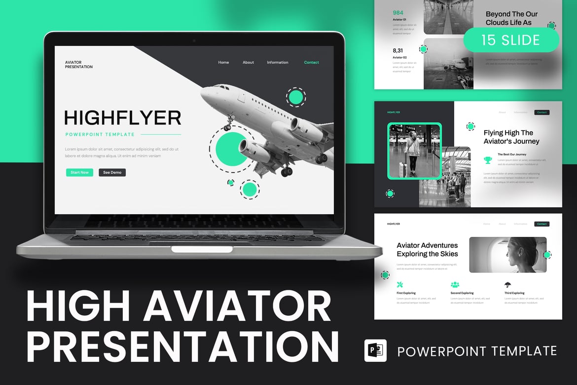Template Presentasi PowerPoint Highflyer Aviator yang Menarik