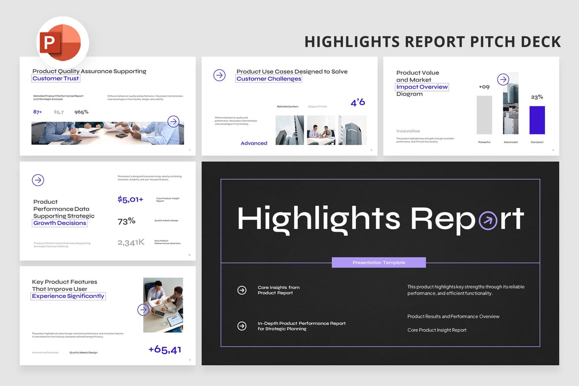 Template PowerPoint Pitch Deck Laporan Unggulan yang Menarik