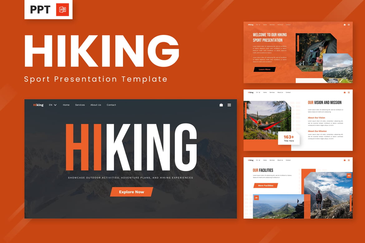 Template PowerPoint Petualangan Hiking yang Menarik