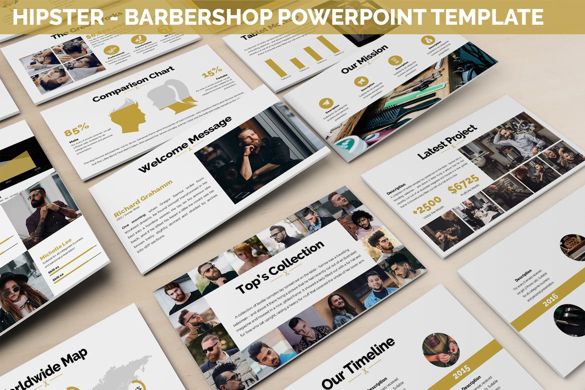 Template Presentasi PowerPoint Barbershop Stylish dan Modern