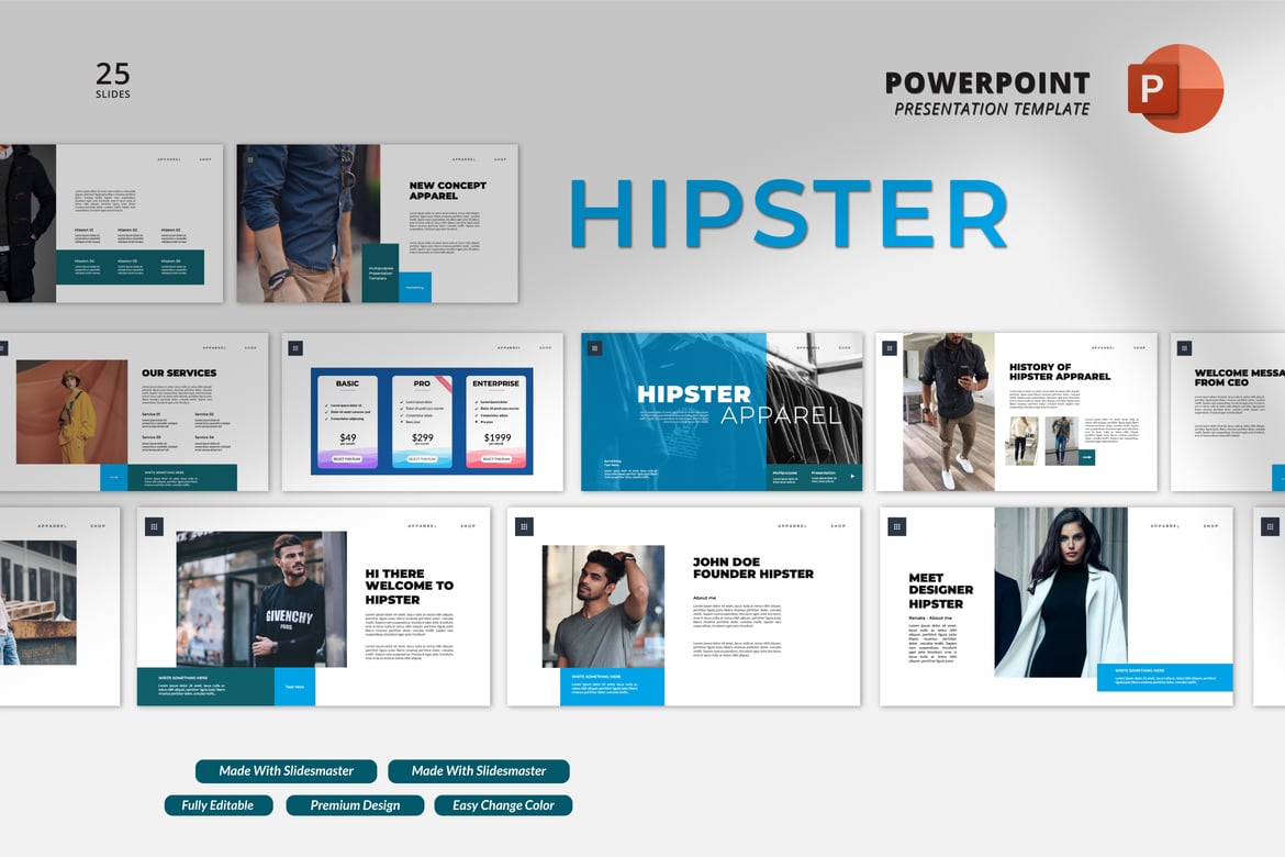 Template Presentasi PowerPoint Hipster yang Kreatif dan Modern