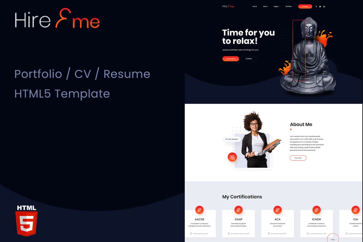 HireMe - Template Website Portofolio Akuntan Profesional