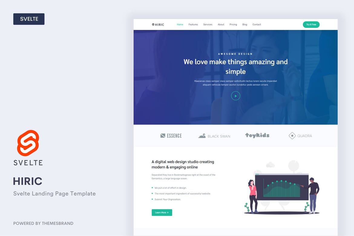 Hiric - Template Website Landing Page Svelte yang Menarik