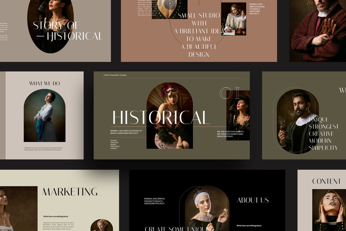 Template Presentasi Fashion Sejarah yang Elegan dan Kreatif