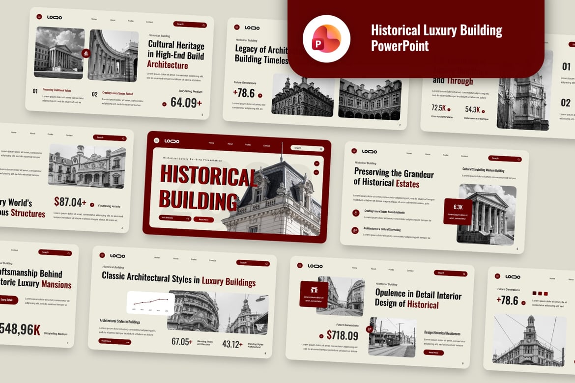 Template Presentasi Powerpoint Bangunan Mewah Bersejarah