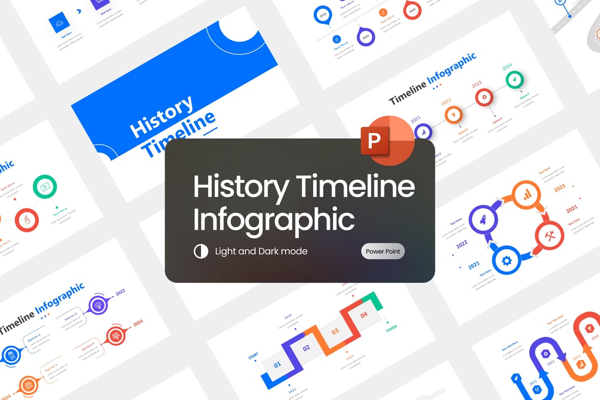 Template Presentasi PowerPoint Infografis Timeline Sejarah yang Menarik