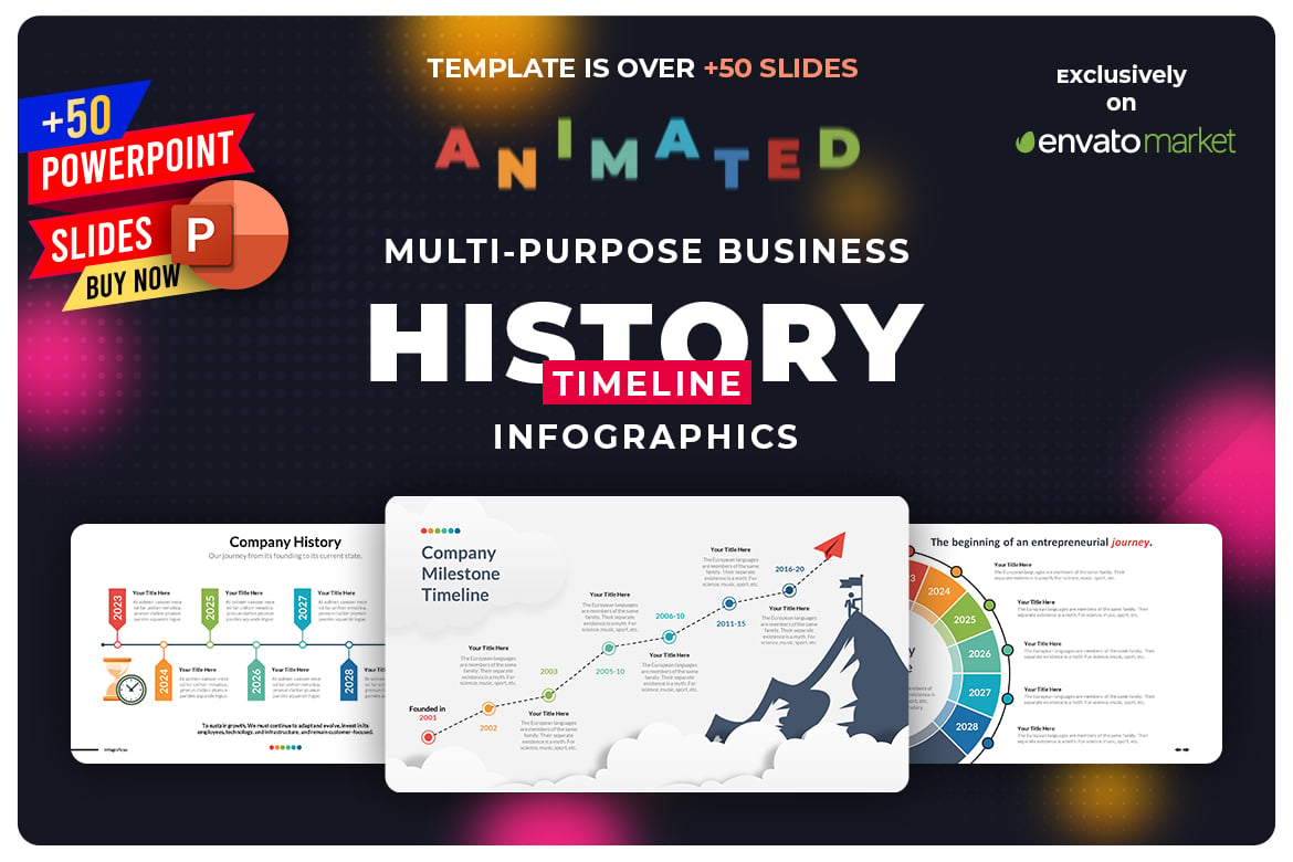 Template PowerPoint Infografis Timeline Sejarah Bisnis yang Menarik