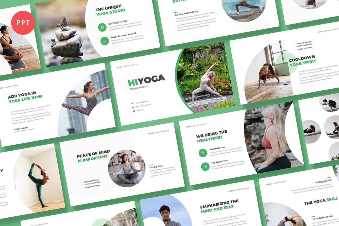 Template Presentasi Powerpoint Hiyoga untuk Kelas Yoga yang Menarik