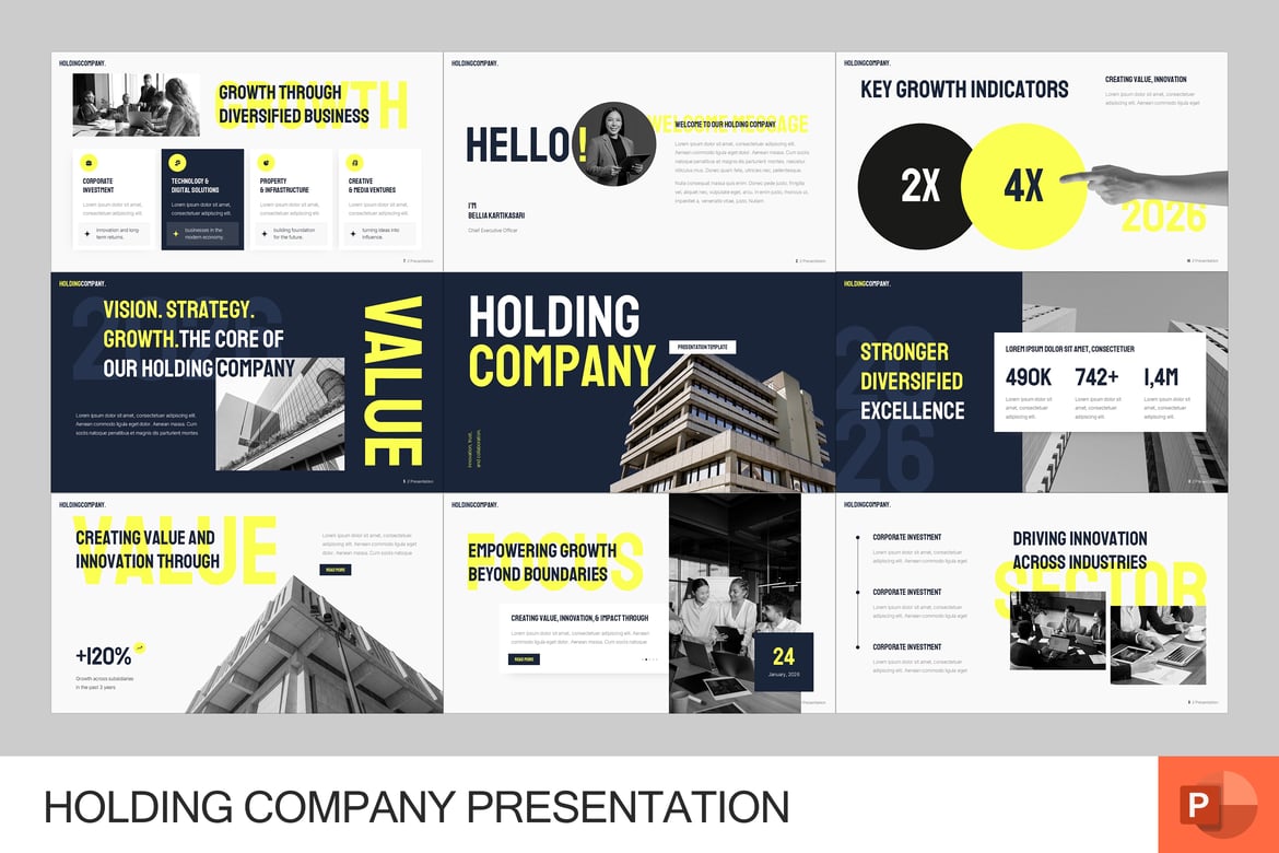 Template Presentasi PowerPoint Perusahaan Holding yang Menarik