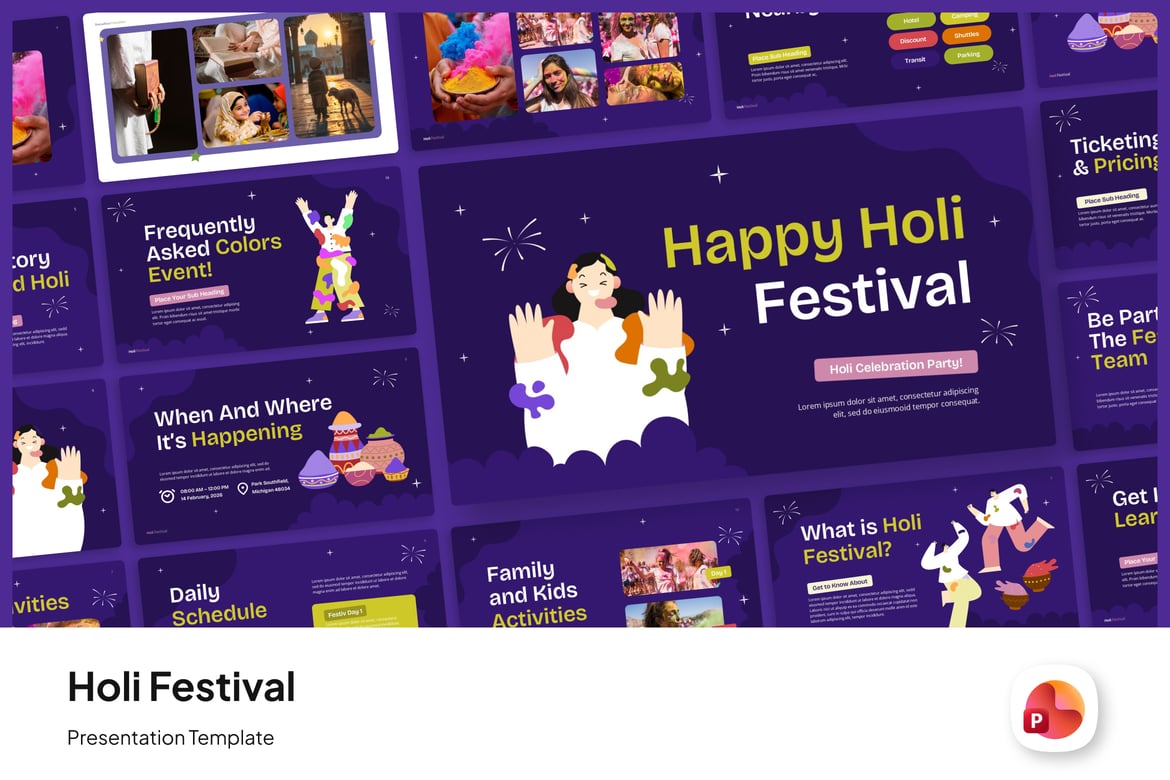 Template PowerPoint Festival Holi yang Berwarna-warni