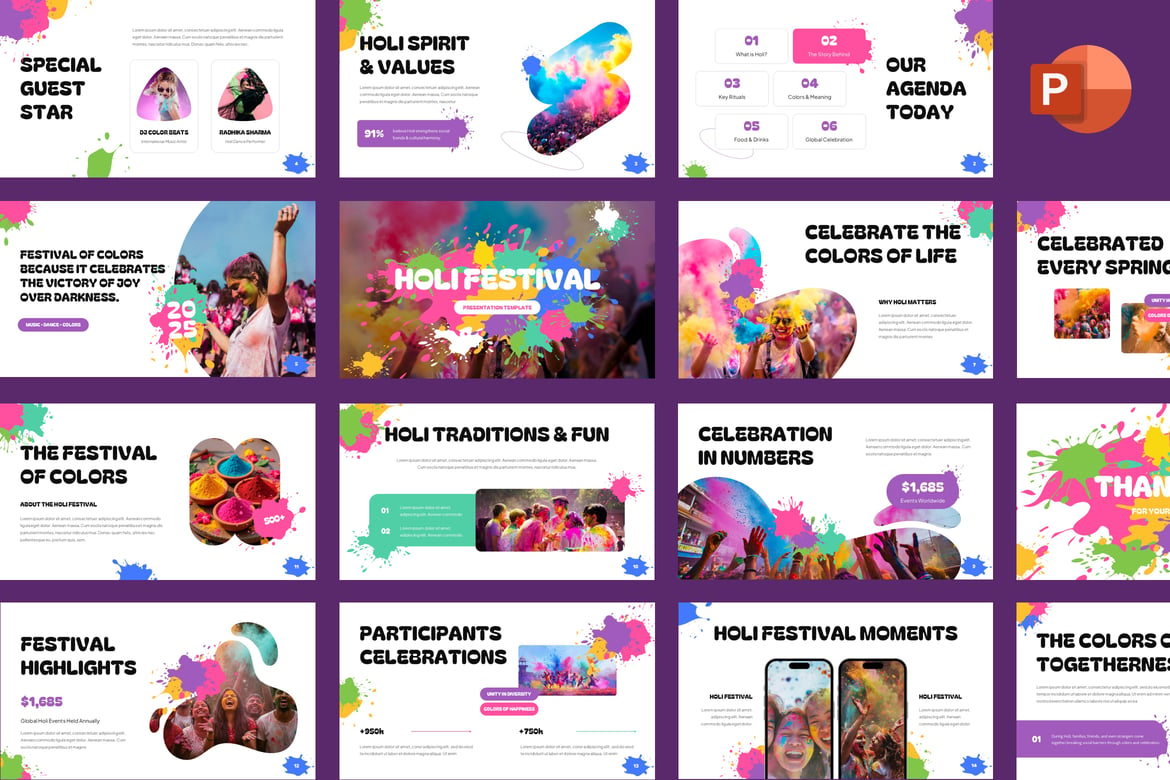 Template PowerPoint Festival Holi yang Penuh Warna