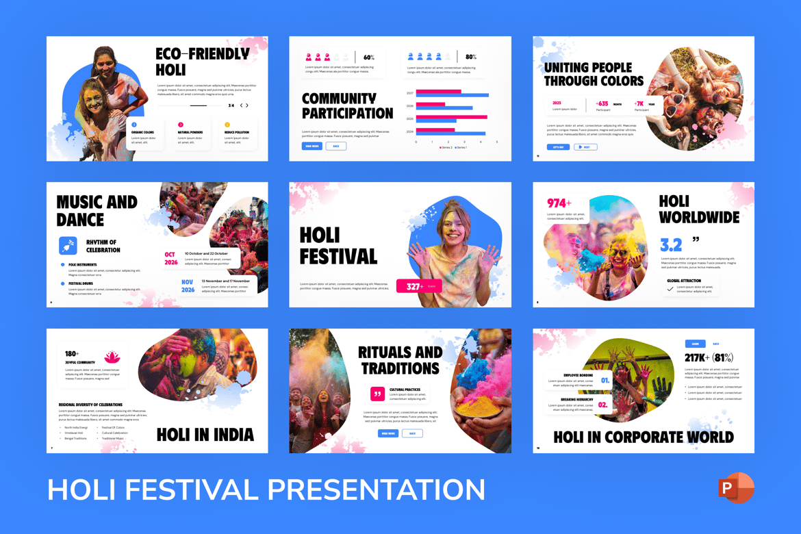 Template Presentasi PowerPoint Festival Holi yang Penuh Warna