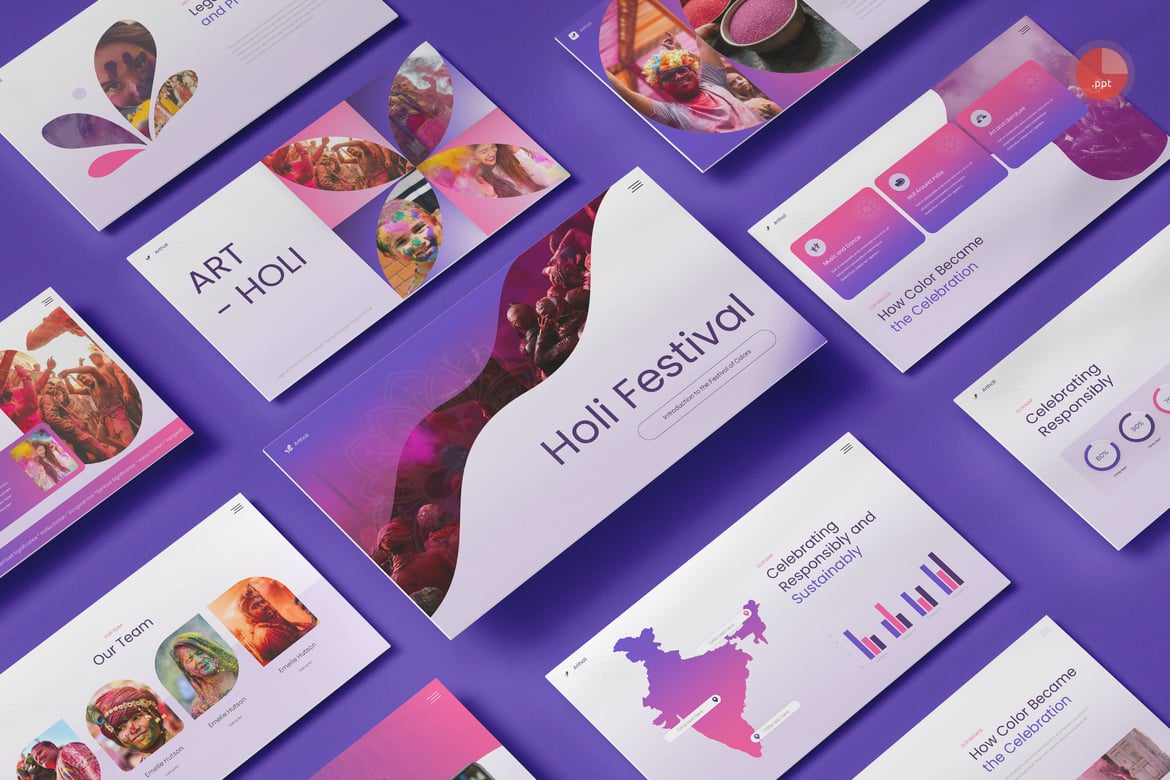 Template Presentasi PowerPoint Festival Holi yang Menarik
