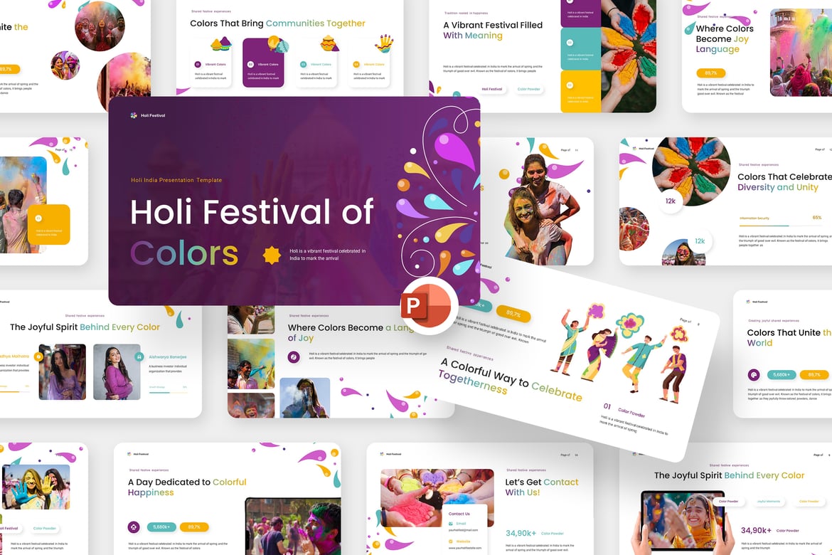 Template Powerpoint Holi yang Menawan untuk Presentasi Anda