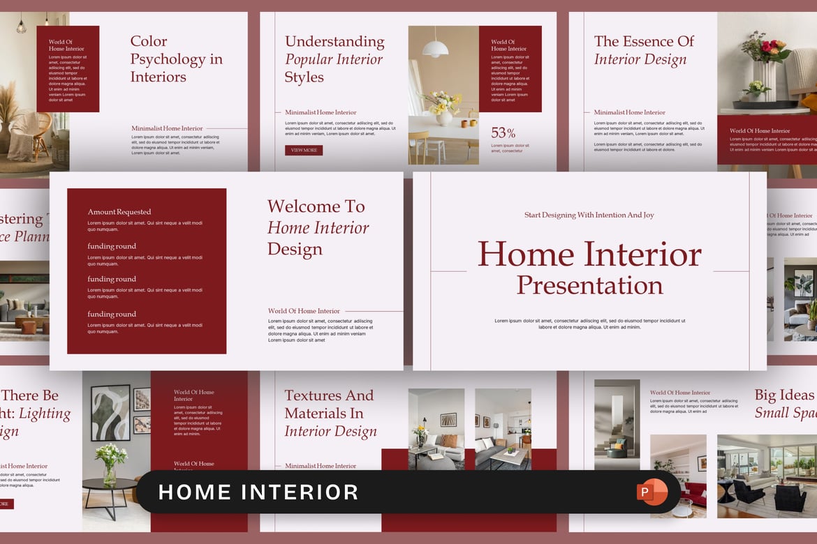 Template Presentasi PowerPoint Desain Interior yang Elegan