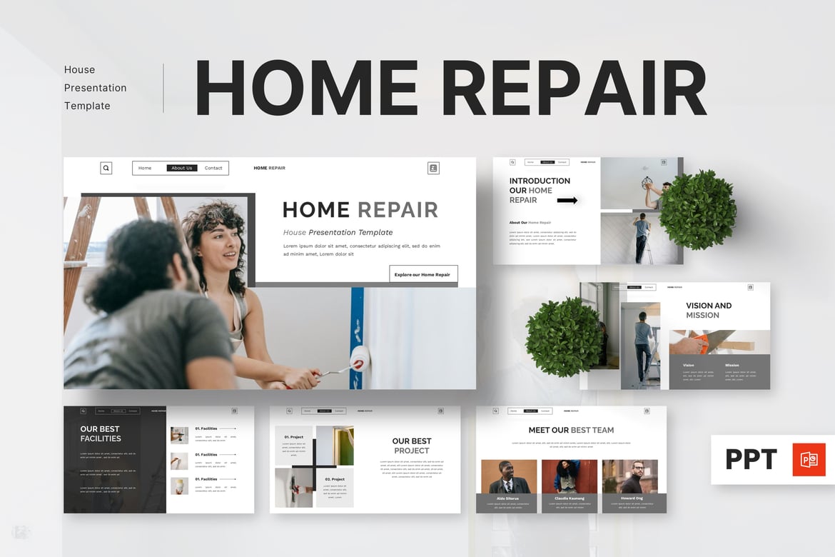 Template Presentasi PowerPoint Perbaikan Rumah yang Profesional dan Menarik