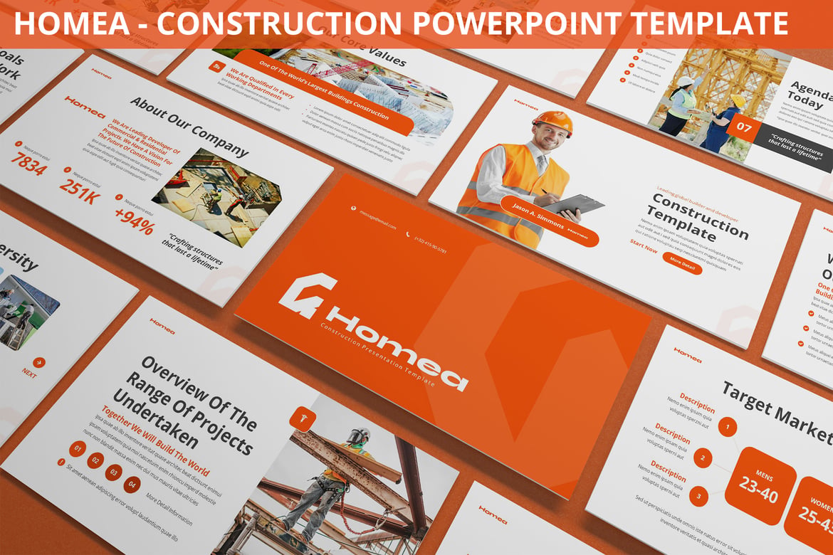 Template Presentasi PowerPoint Konstruksi Homea yang Menarik