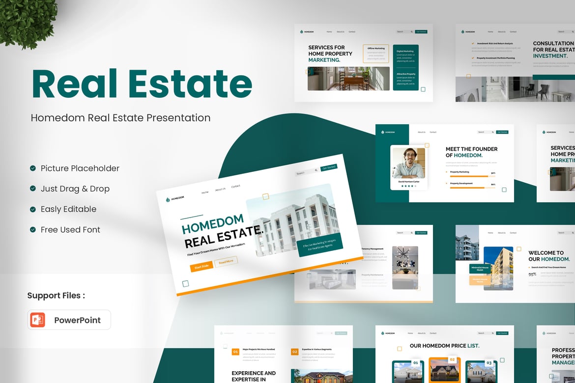 Template Presentasi Powerpoint Real Estate Homedom yang Menarik