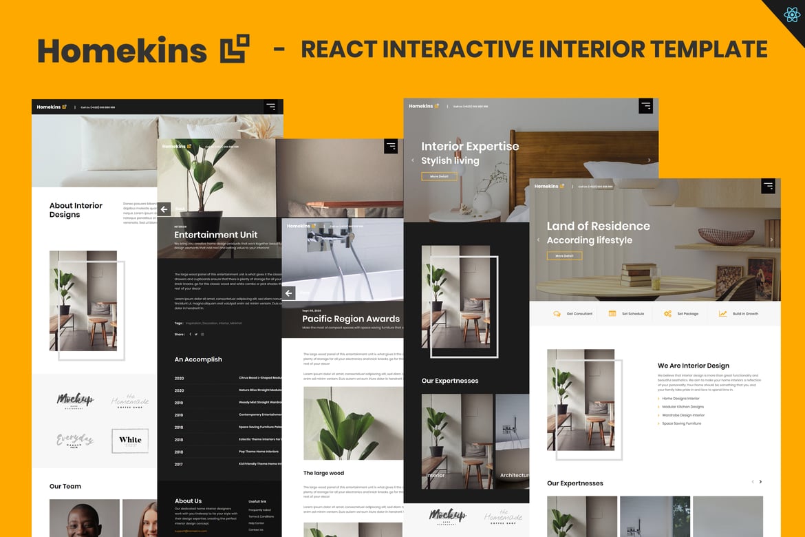 Homekins - Template Website Interior Interaktif dengan React