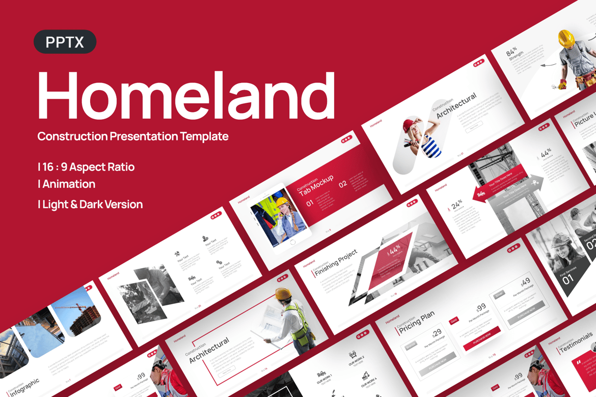 Template Powerpoint Konstruksi Homeland yang Menarik