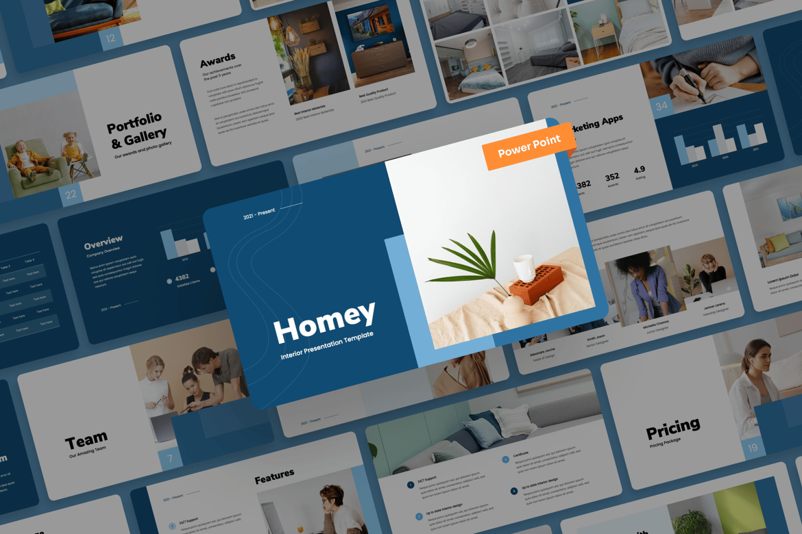 Template Presentasi PowerPoint Homey untuk Desain Interior yang Menarik