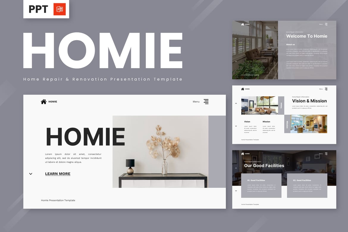 Homie - Template Powerpoint Perbaikan dan Renovasi Rumah yang Menarik