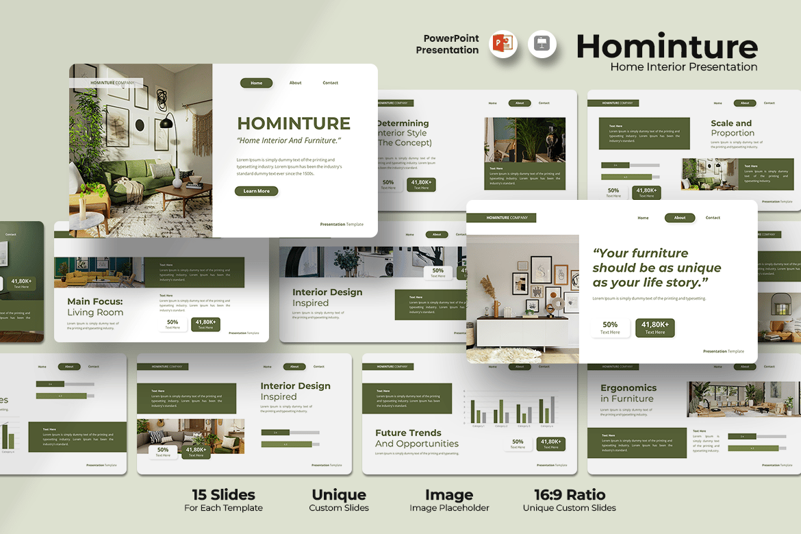 Template Presentasi Interior Desain Hominture yang Menarik