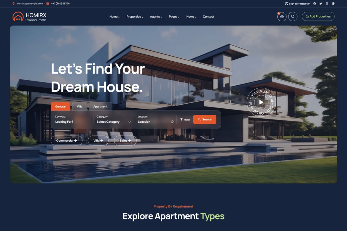 Homirx - Tema WordPress Real Estate Terbaik untuk Agen Properti