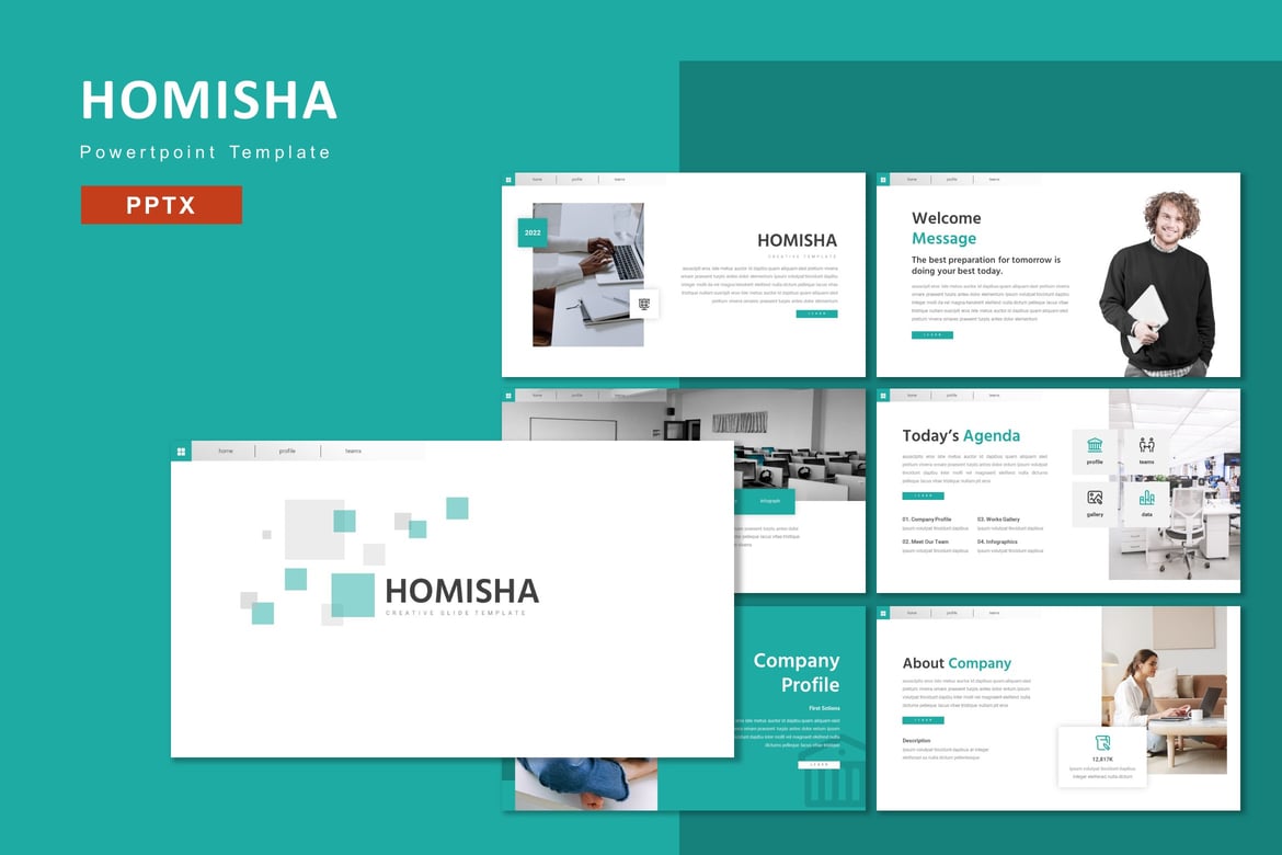 Homisha - Template Presentasi Powerpoint Kreatif yang Menarik