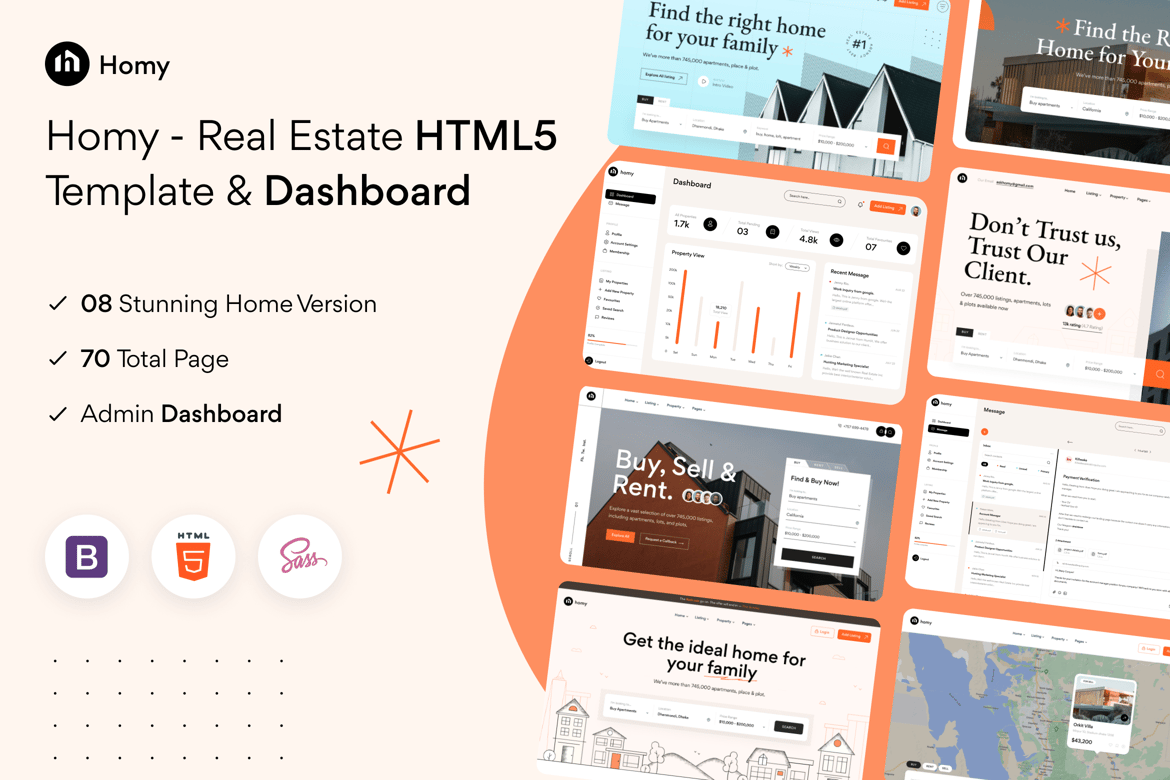 Homy - Template Website Real Estate HTML5 dengan Dashboard Canggih