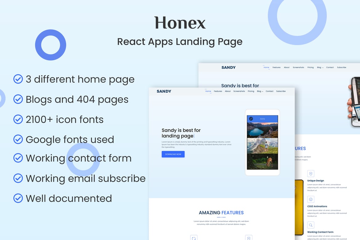 HONEX - Template Website Halaman Landing Aplikasi React
