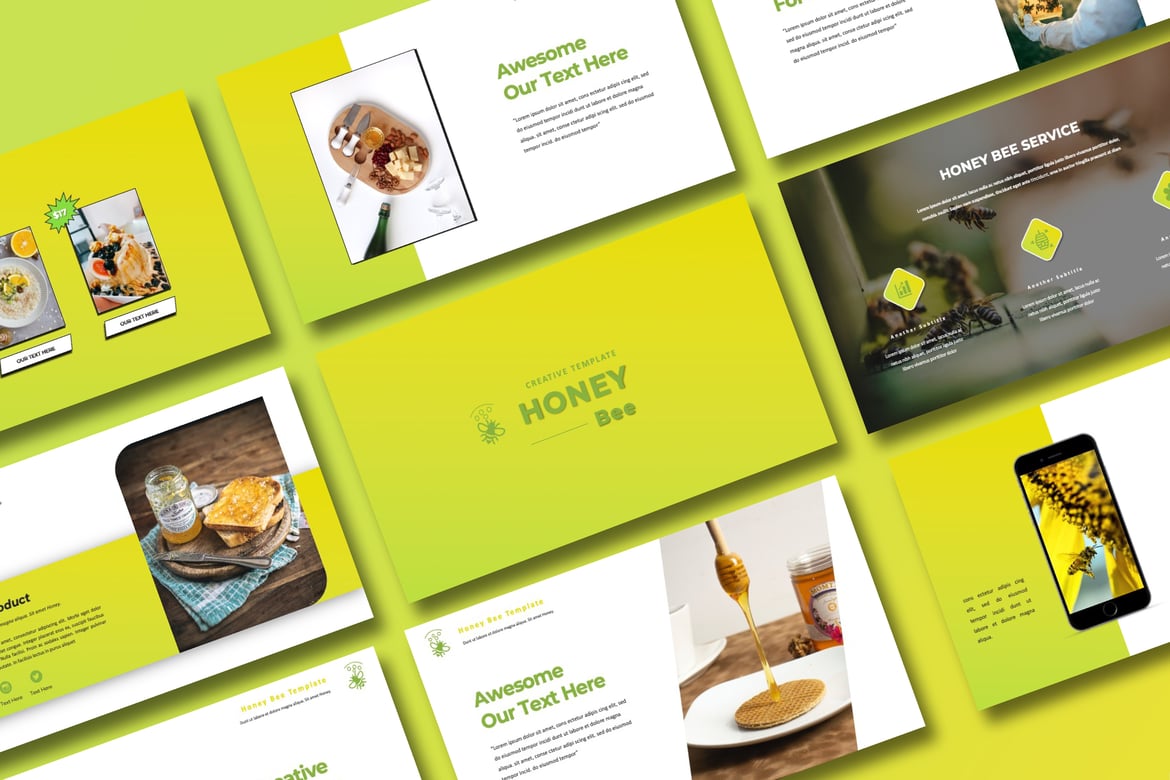 Template PowerPoint Kreatif Honey Bee yang Minimalis dan Fleksibel