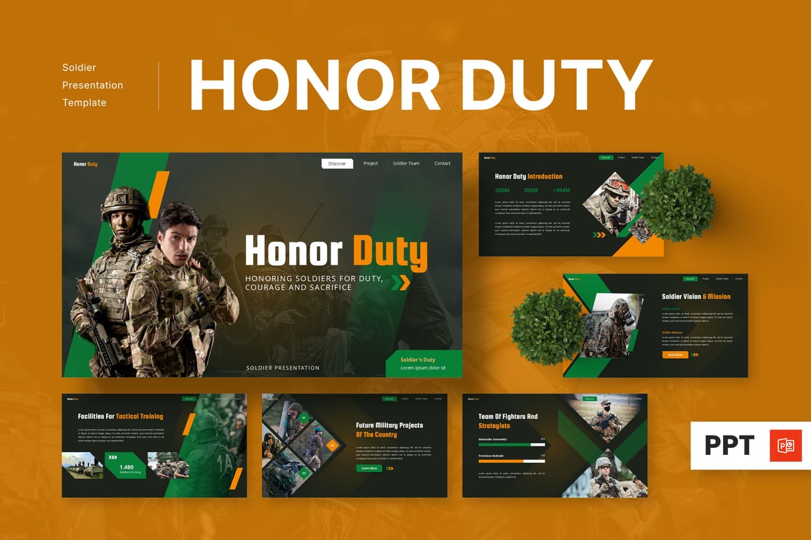 Template Presentasi Militer - Honor Duty PowerPoint yang Memukau