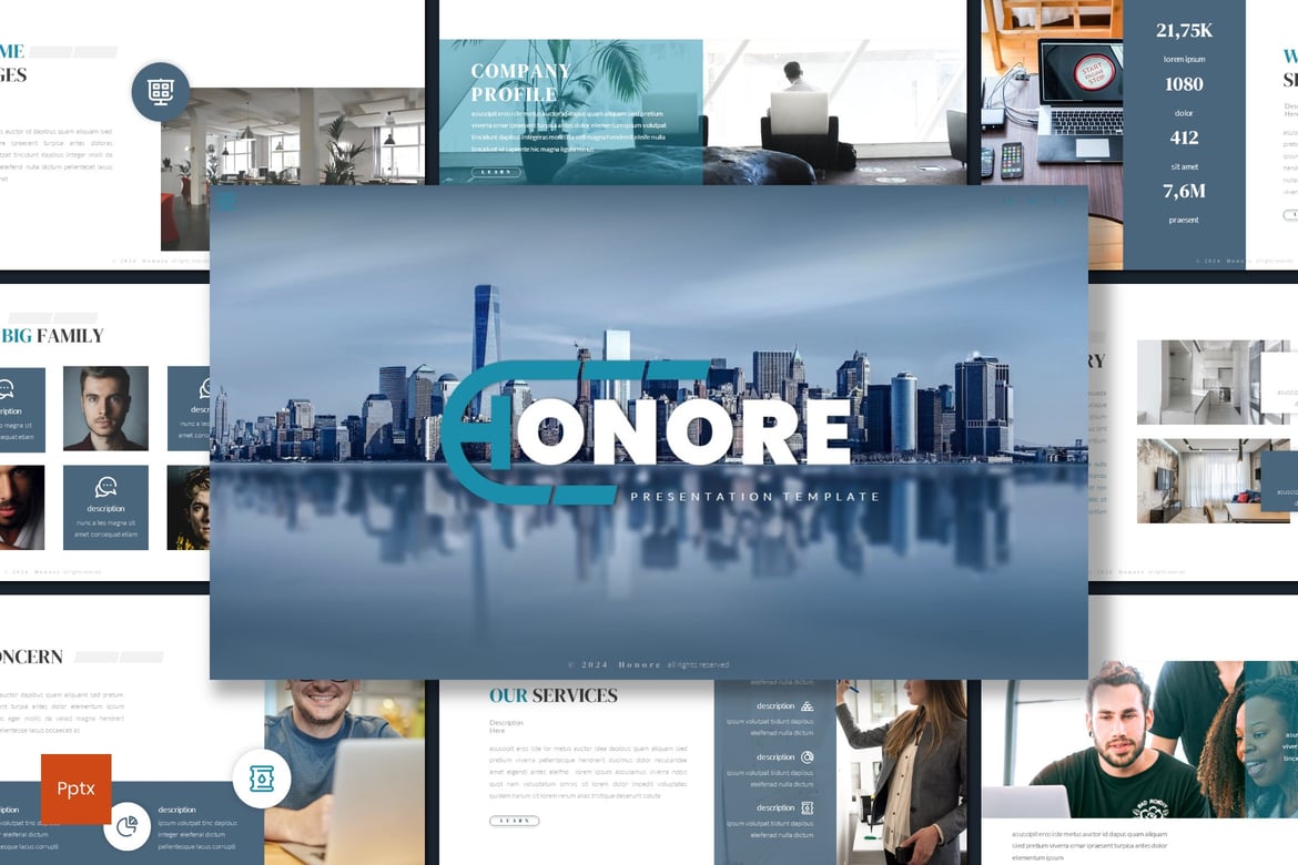 Template Presentasi Powerpoint Honore - Desain Kreatif dan Minimalis