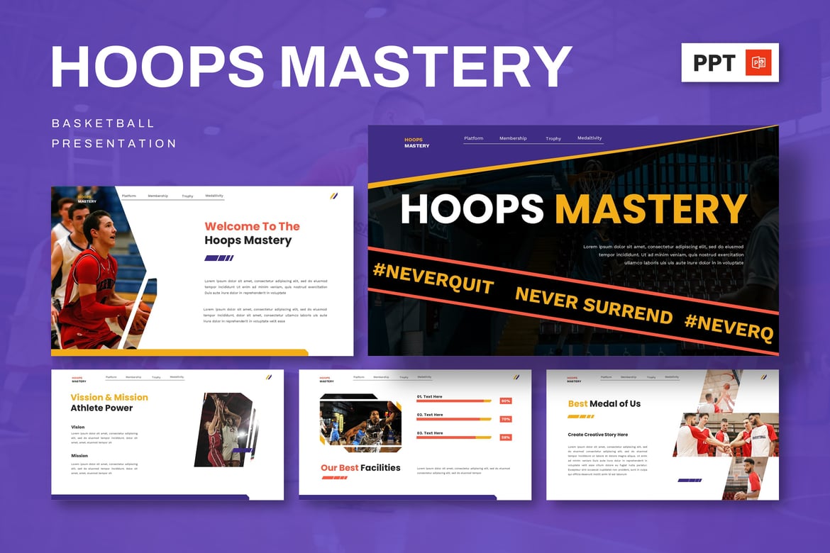 Template Presentasi PowerPoint Hoops Mastery - Olahraga Basket yang Menarik