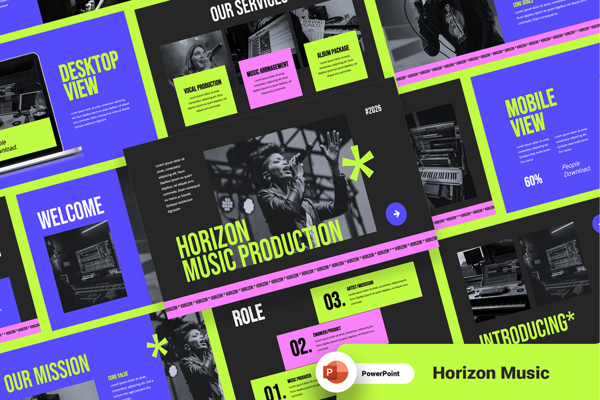 Horizon – Template PowerPoint Produksi Musik yang Menarik
