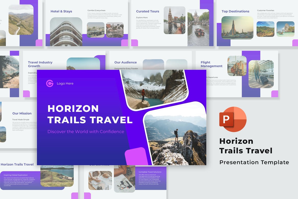 Template PowerPoint Perjalanan Horizon Trails yang Menawan