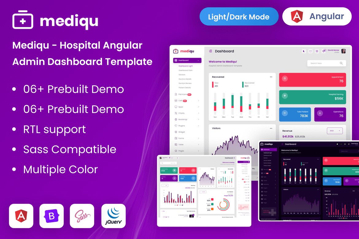 Template Dashboard Admin Angular untuk Rumah Sakit dan Layanan Kesehatan