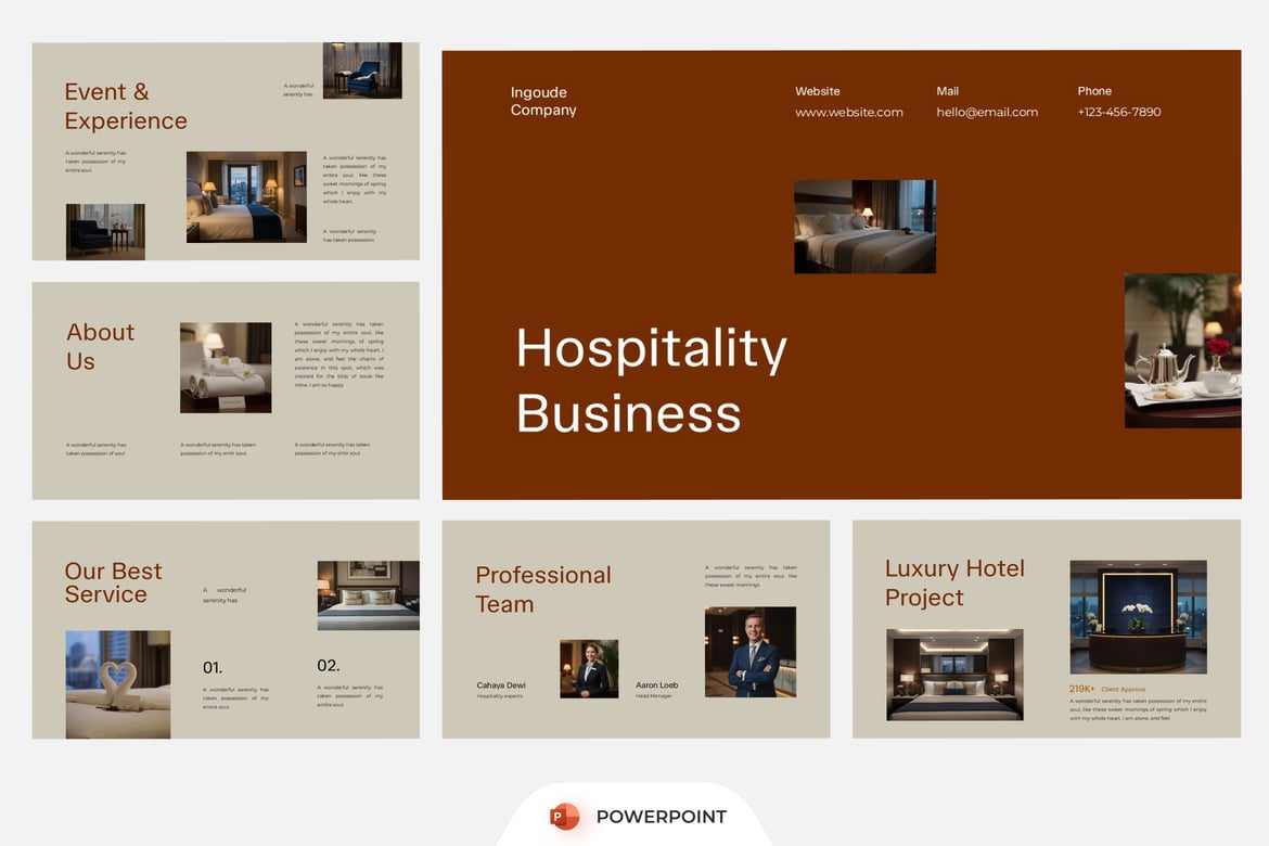 Template Presentasi PowerPoint Bisnis Perhotelan yang Elegan
