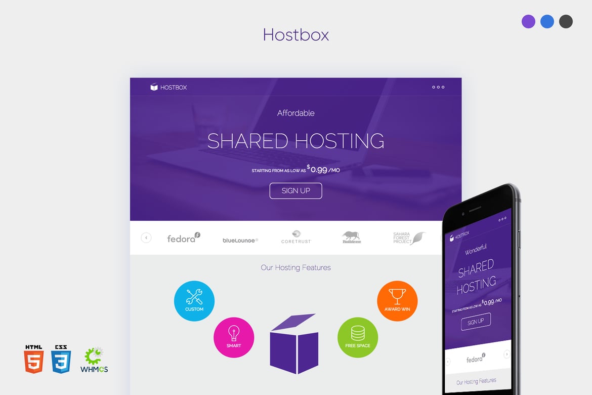 Template Website Landing Page WHMCS & HTML5 Hostbox yang Modern dan Menarik